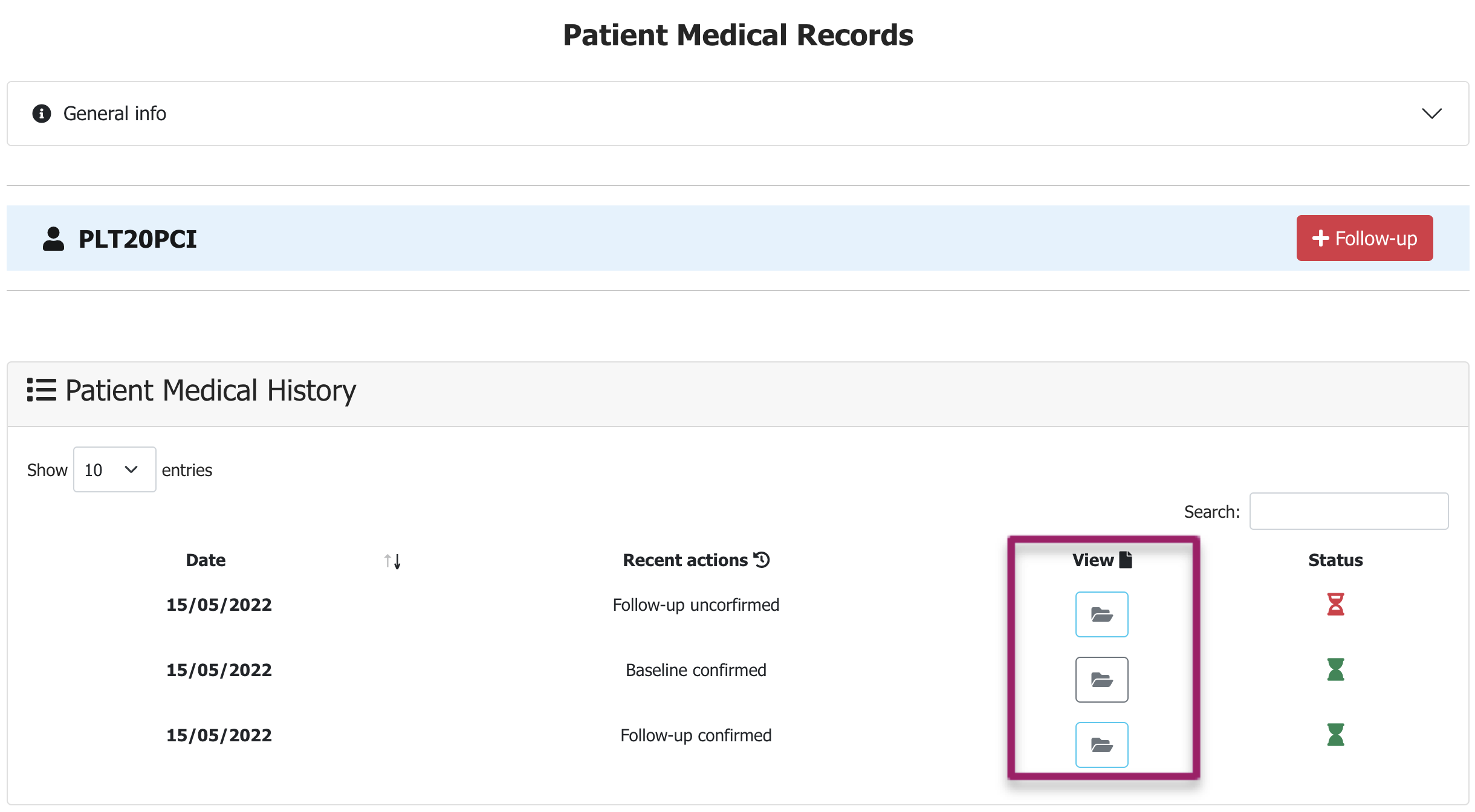 Accessing baseline and follow-ups