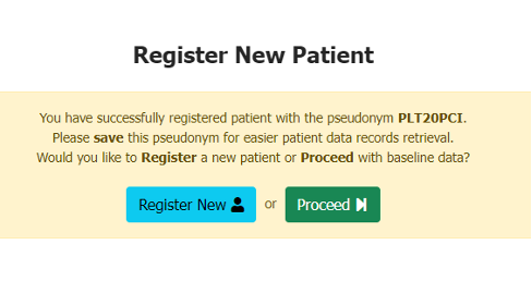 Patient registration confirmation message