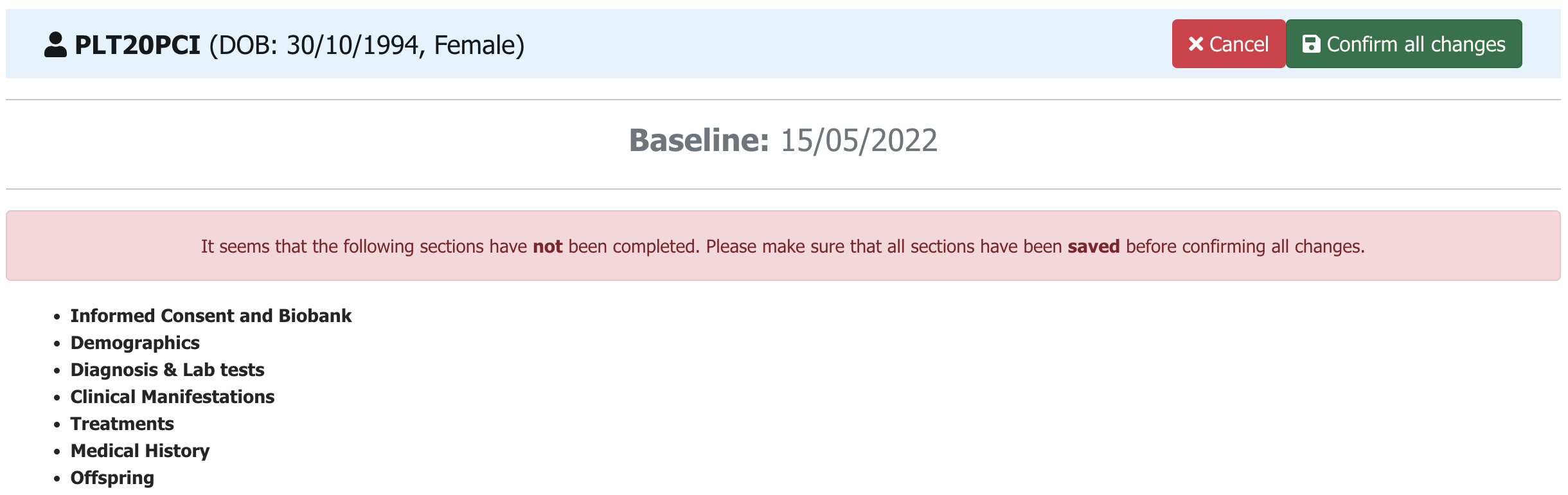 Baseline pending confirm all changes