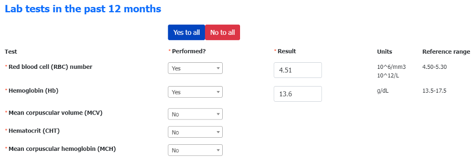 Yes/No lab tests